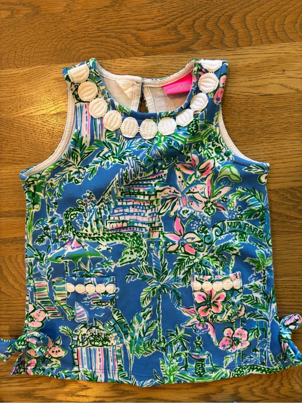 Lilly Pulitzer Blue Tropical Shell-Trim Girls' Dress with bloomers